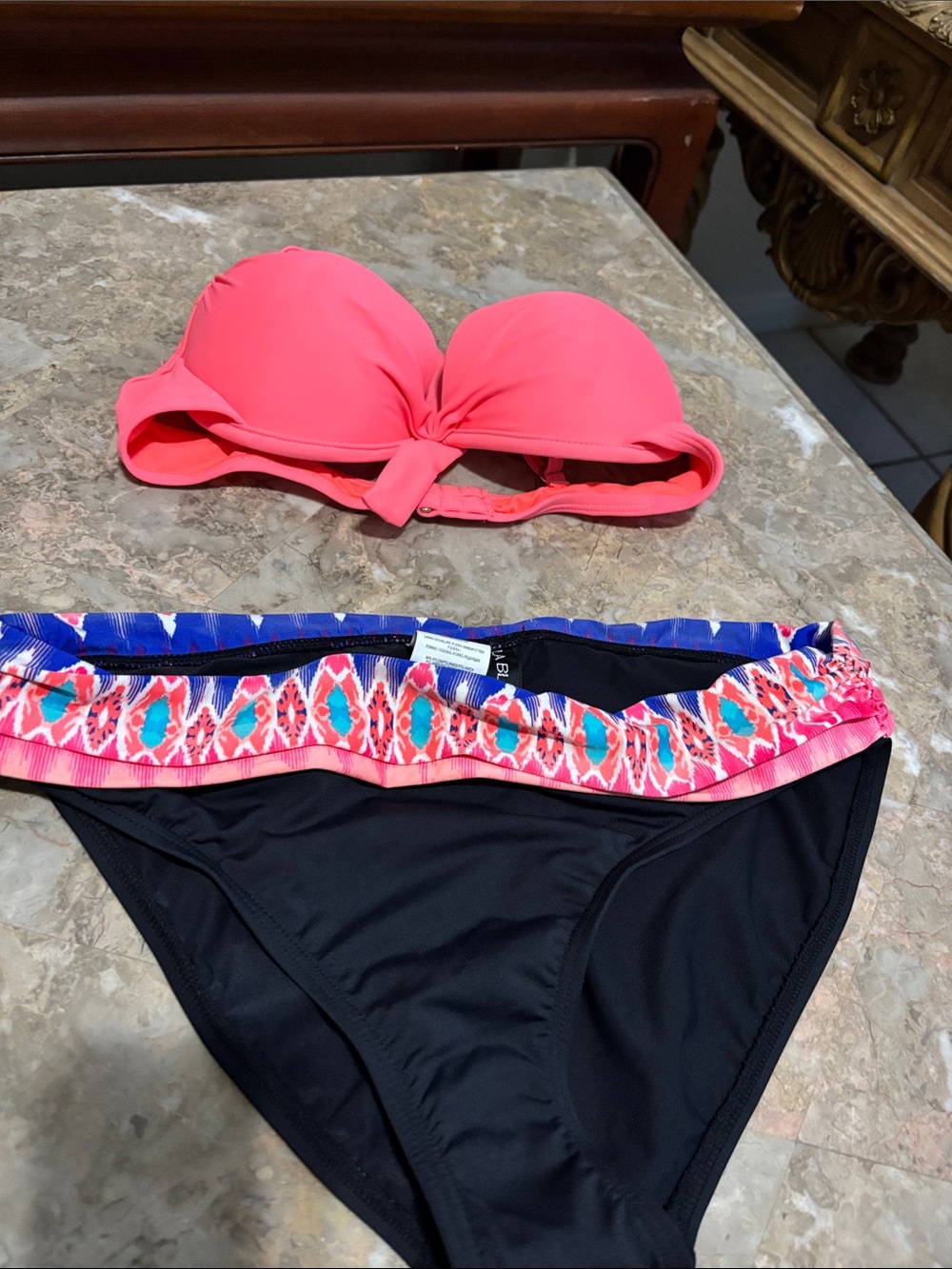 La Blanca Black Bikini Bottom with Pink and Blue Printed Waistband